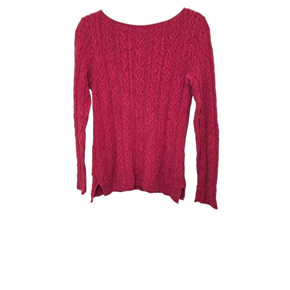 Lauren Ralph Lauren Women Red Fisherman Retro Cable Knit Sweater M 100% Cotton